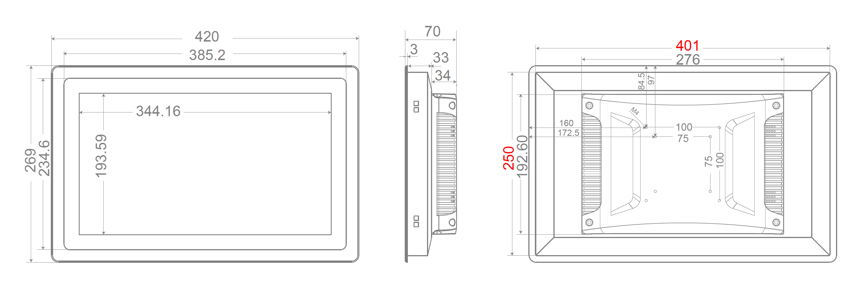 Masse vom Touchscreen Masse vom Touchscreen