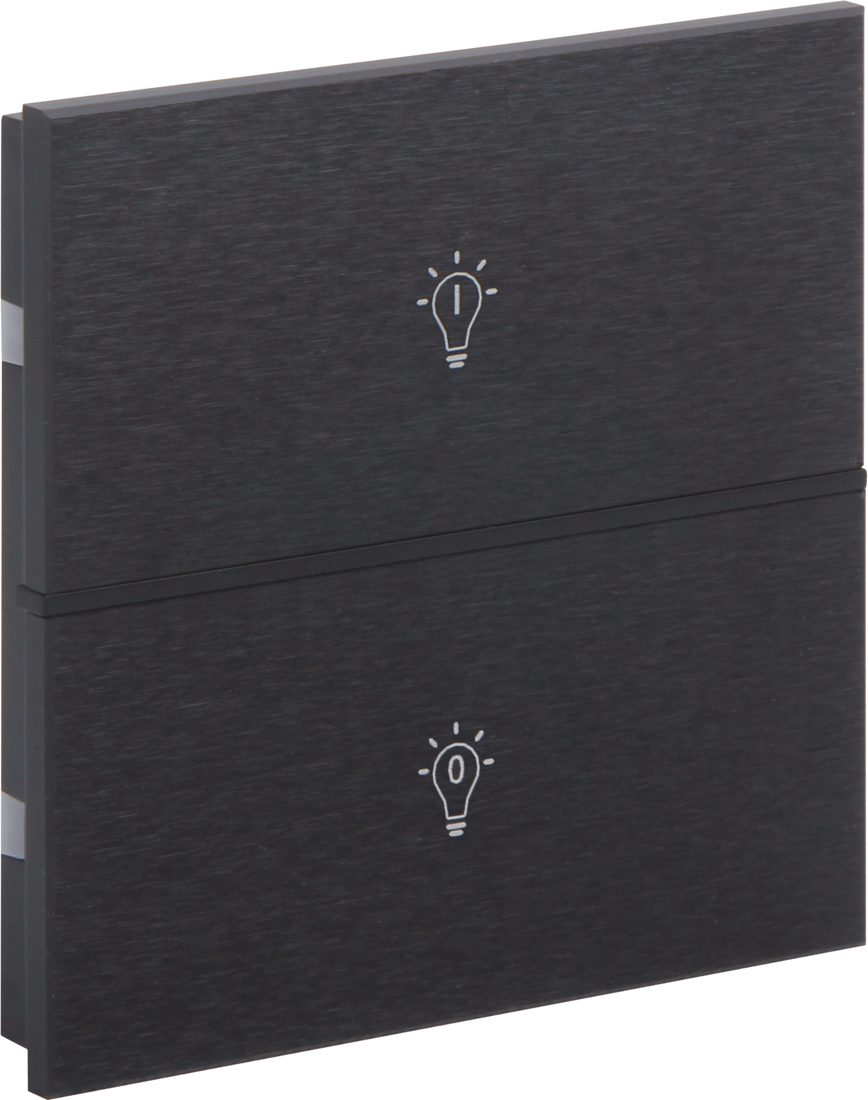 Rosa-Switch-Black_MG_0857-ikonlu ROSA KNX Metalltaster in Anthrazit mit 2 Tasten und Gravur
