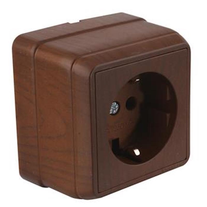 Steckdose Aufputz IP20 Walnuss Holz Optik – Wandsteckdose - BRON