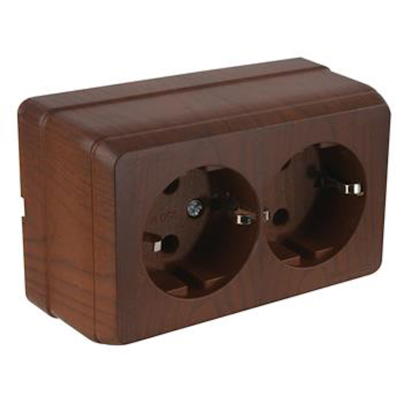 2fach Steckdose Walnuss Holzoptik IP20 Aufputz - BRON