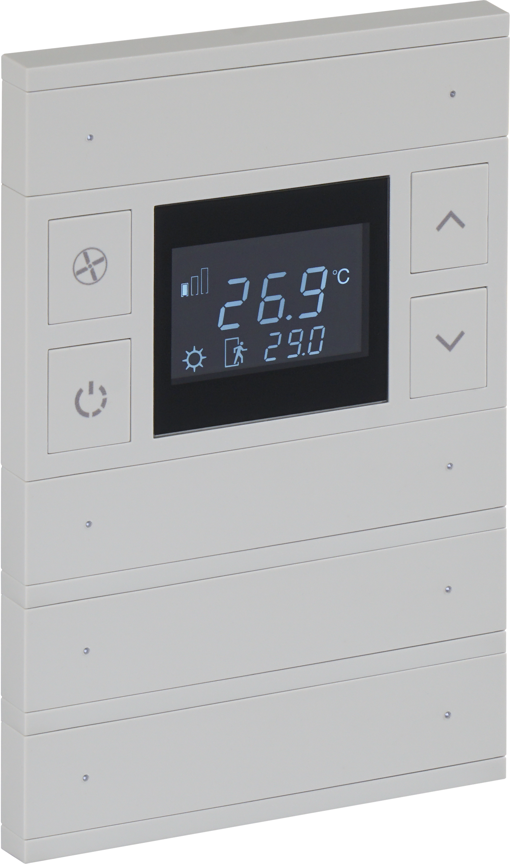 4-Fold-Temostat-BRK04465 ORIA KNX Temperatursensor Taster hellgrau · 8 Zusatztasten und Status LED