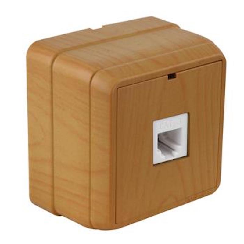Netzwerk CAT5 Dose RJ45 in Eiche Holz Optik  Aufputz  IP20 – BRON