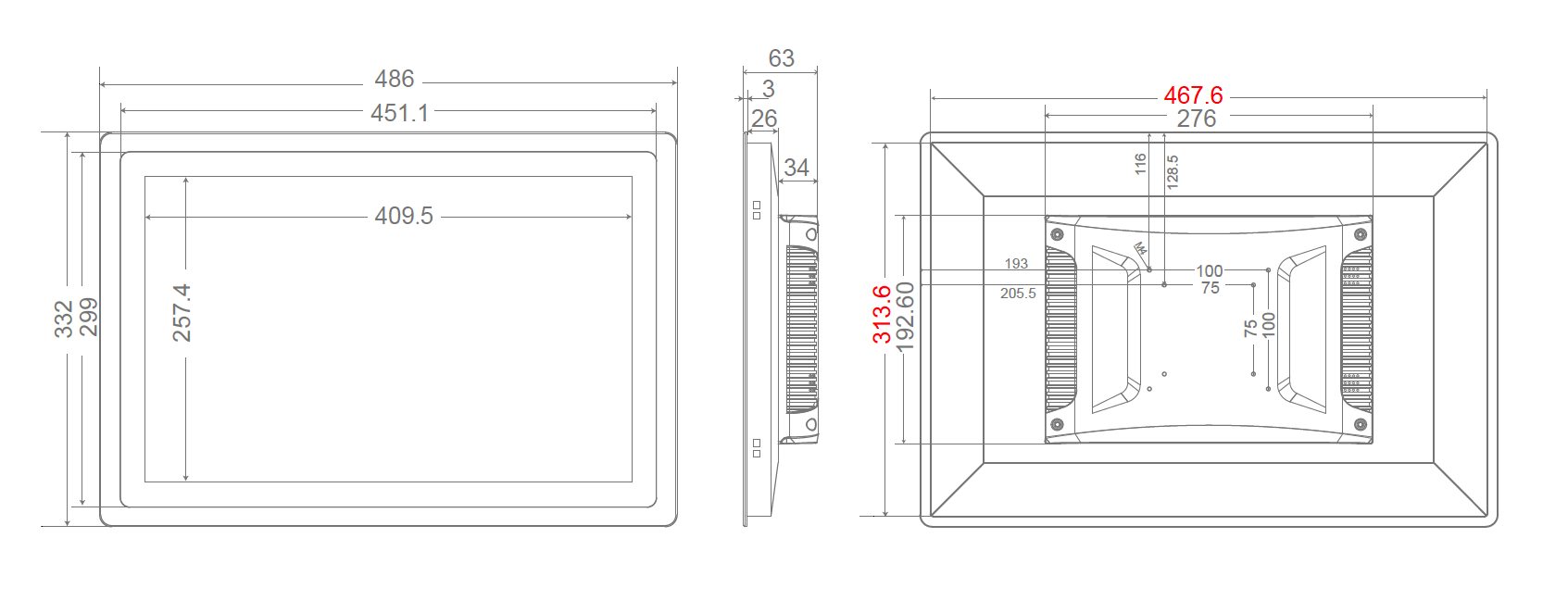Masse vom Touchscreen Masse vom Touchscreen