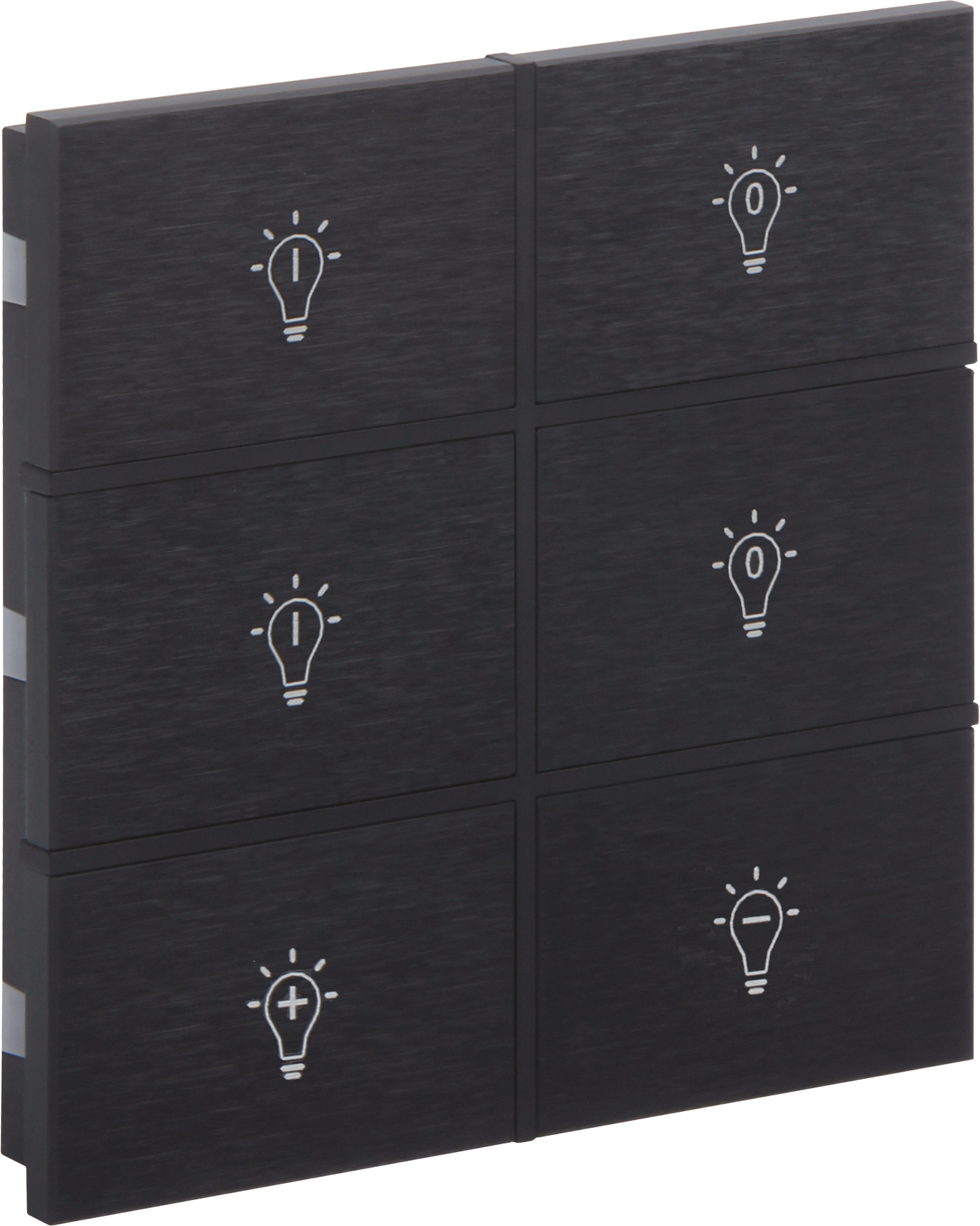 Rosa-Switch-Black_MG_0851-ikonlu ROSA KNX Metalltaster in Anthrazit mit 6 Tasten und Gravur