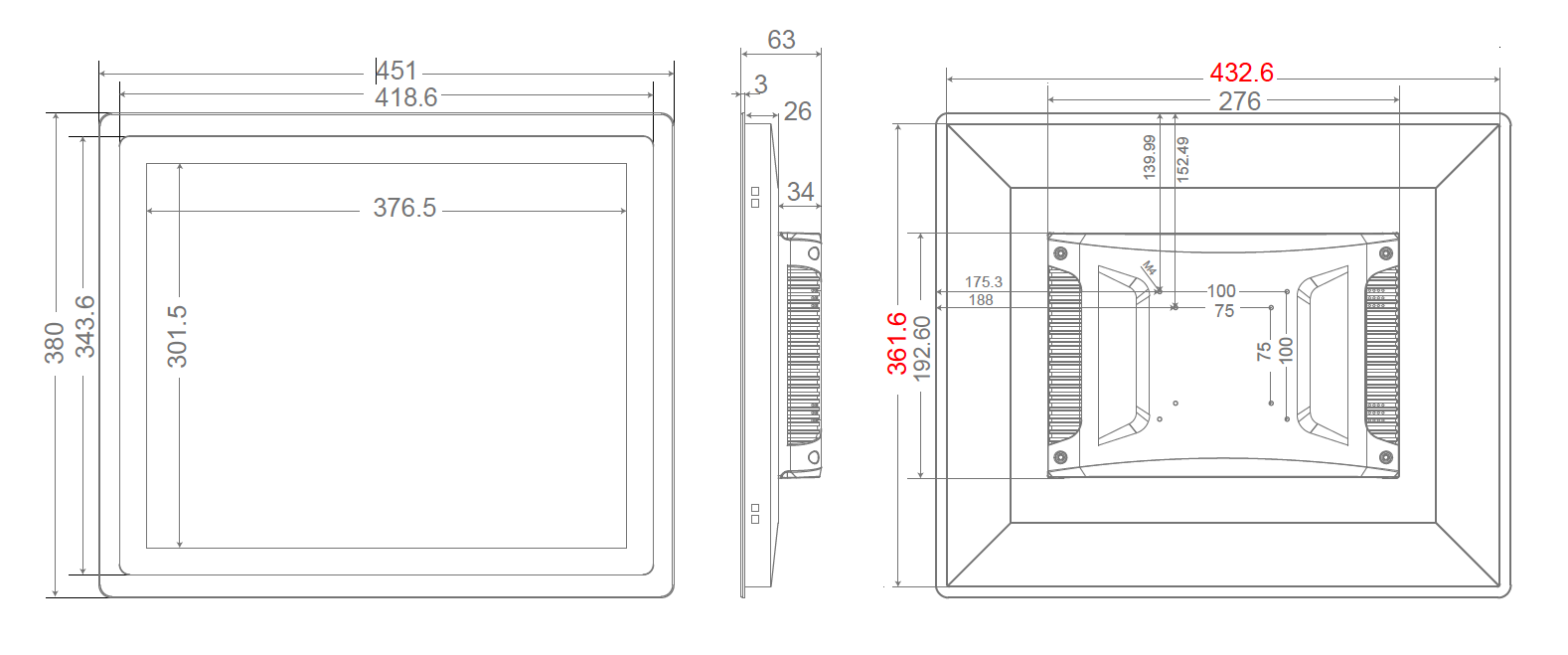Masse vom Touchscreen Masse vom Touchscreen