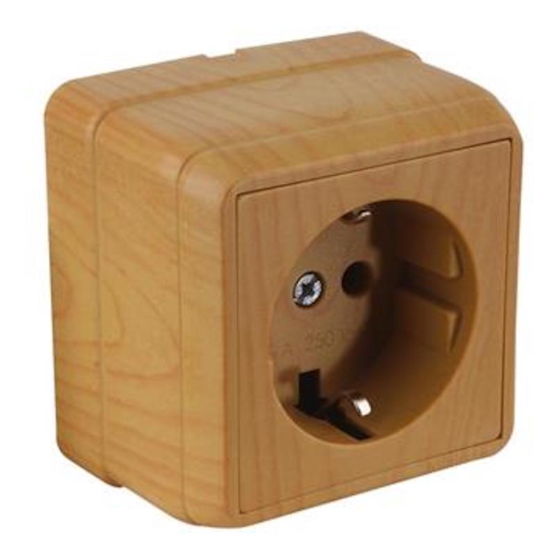 Eiche Holzoptik - Steckdose mit IP20 Schutz|BRON Serie