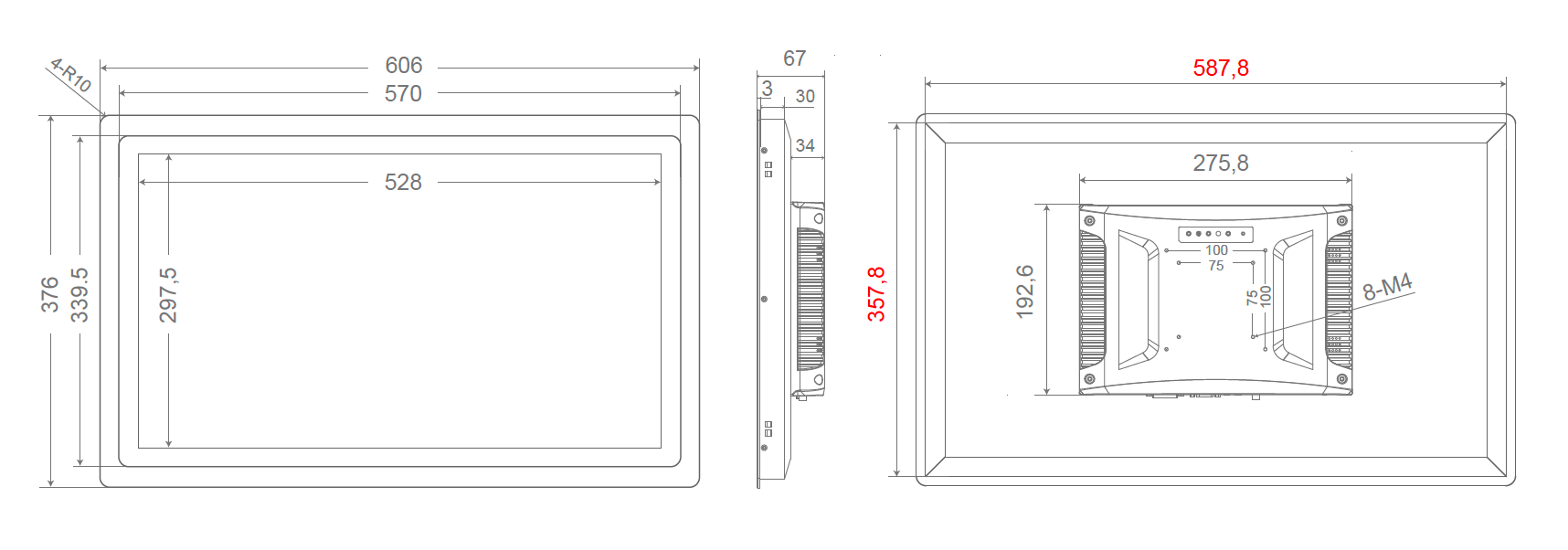 Masse vom Touchscreen Masse vom Touchscreen