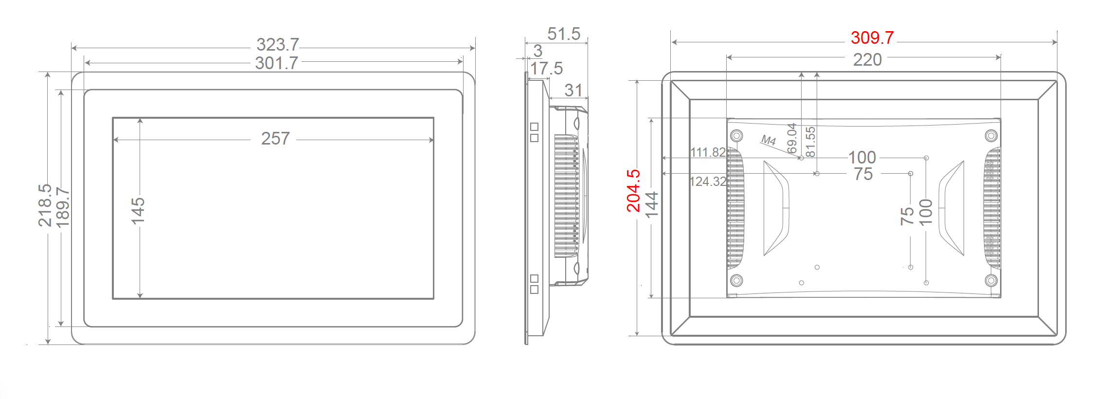 Masse vom Touchscreen Masse vom Touchscreen